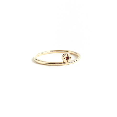 Garnet Dot Ring in Yellow Gold